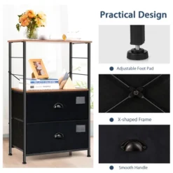 Costway 2 Drawer Dresser W/Shelf Storage Tower Nightstand End Table Chest Black -Costway GUEST 81f3cd81 e27b 49cf b0fe e9927d86bf6a
