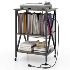Costway Record Player Stand Vinyl Record Storage Table Holds Up To 120 Vinyl Records Grey/Coffee -Costway GUEST 821718d6 ea3d 46e7 ae8d 4da4e0fc113b