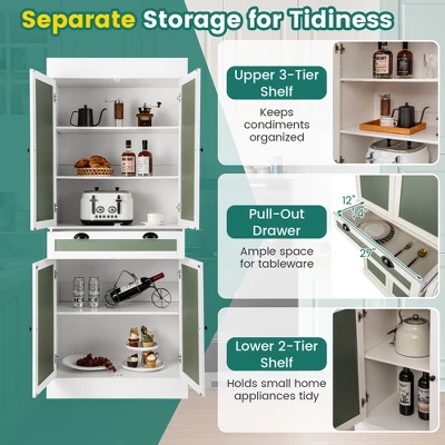 Costway 72'' Kitchen Buffet Hutch Pantry Cabinet Cupboard With 4 Doors & Adjustable Shelves 4 Costway 72'' Kitchen Buffet Hutch Pantry Cabinet Cupboard With 4 Doors & Adjustable Shelves - Image 4