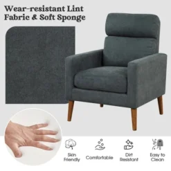 Costway Accent Arm Chair Modern Lint Fabric Sofa Chair W/Solid Wood Legs For Living Room 13 Costway Accent Arm Chair Modern Lint Fabric Sofa Chair W/Solid Wood Legs For Living Room -Costway GUEST 827b31dd afca 41bd a163 51493812832a