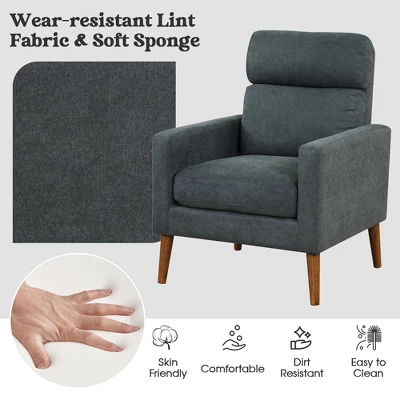 Costway Accent Arm Chair Modern Lint Fabric Sofa Chair W/Solid Wood Legs For Living Room 4 Costway Accent Arm Chair Modern Lint Fabric Sofa Chair W/Solid Wood Legs For Living Room - Image 4
