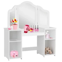 Costway Vanity Table Set Makeup Dressing Kids Girls Study Table Tri Folding Mirror WhitePink -Costway GUEST 82c1243a 3a1c 4767 ad04 e3b9950fe07e