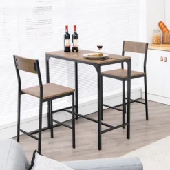 Costway 3PCS Bar Table Set Industrial Counter Height Dining Table Set W/2 Stools -Costway GUEST 83007216 9eb8 45c8 87d5 dab9ab1f283f