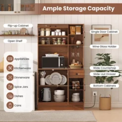 Costway 66" Pantry Cabinet Tall Kitchen Storage Cabinet With Charging Station Brown -Costway GUEST 8357d154 ddd4 4264 b242 83c4f6acd01f