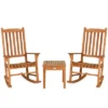 Costway 3 PCS Eucalyptus Rocking Chair Set W/ Coffee Table 2 Wood Conversation Chairs