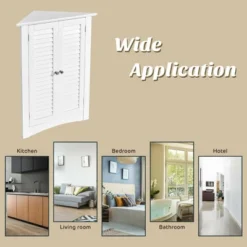 Costway Corner Storage Cabinet Freestanding Floor Cabinet Bathroom W/ Shutter Door White -Costway GUEST 838a363c a02d 43ce baee 366017aaa89f