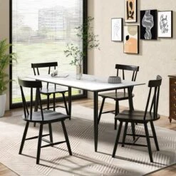 Costway Dining Chairs Set Of 2 Windsor Chairs Wood Armless Chairs With Solid Rubber Wood Black/White -Costway GUEST 83d09f45 70dd 4ea5 94fc 77b05bcd1a69