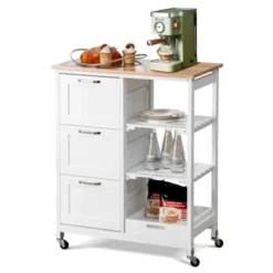 Costway Rolling Kitchen Island Utility Storage Cart W/ 3 Storage Drawers & Shelves White/Black 21 Costway Rolling Kitchen Island Utility Storage Cart W/ 3 Storage Drawers & Shelves White/Black -Costway GUEST 83fbe499 a7fe 4d5b 8207 2e507b7cf435