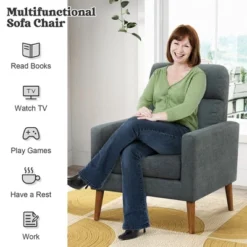 Costway Accent Arm Chair Modern Lint Fabric Sofa Chair W/Solid Wood Legs For Living Room 14 Costway Accent Arm Chair Modern Lint Fabric Sofa Chair W/Solid Wood Legs For Living Room -Costway GUEST 83fca908 0389 4459 b187 d92fafd329ac