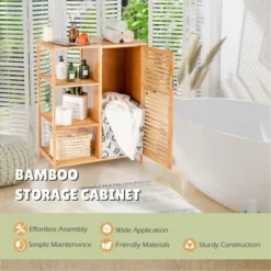 Costway Bathroom Cabinet Bamboo Storage Floor Cabinet W/ Single Door & 3 Open Shelves 13 Costway Bathroom Cabinet Bamboo Storage Floor Cabinet W/ Single Door & 3 Open Shelves -Costway GUEST 841132d0 c27d 4600 853d 76fbf86f3f88