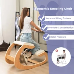 Costway Ergonomic Kneeling Chair Wooden Rocking Chair With Comfortable Padded Seat Cushion & Knee Support Upright Posture Support Chair For Back Pain Relief Beige/Black/Gray -Costway GUEST 84412e83 5c27 4175 b430 80eeef457216