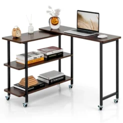 Costway 360° Rotatable Sofa Side Table L-shaped Laptop Desk Snack Table WithShelf Patented Brown/Natural/Walnut/Rustic Brown -Costway GUEST 844dec61 b401 4c3e 9ffd e1486a658d82
