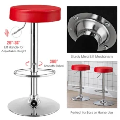 Costway Set Of 2 Round Bar Stool Adjustable Swivel Pub Chair W/ Footrest WhiteRedBlack -Costway GUEST 84aa6285 774c 4a82 9772 0177833cd482
