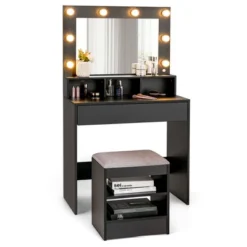 Costway Vanity Table Set With Lighted Mirror 8 LED Bulbs Large Drawer Cushion Stool 16 Costway Vanity Table Set With Lighted Mirror 8 LED Bulbs Large Drawer Cushion Stool -Costway GUEST 84cb06d4 aa84 40d1 a200 b047208e469d