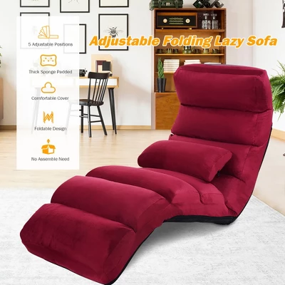 Costway Folding Lazy Sofa Chair Stylish Sofa Couch Bed Lounge Chair W/Pillow Burgundy 6 Costway Folding Lazy Sofa Chair Stylish Sofa Couch Bed Lounge Chair W/Pillow Burgundy - Image 6