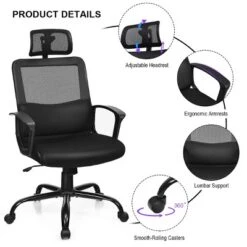 Costway Mesh Office Chair High Back Ergonomic Swivel Chair W/ Lumbar Support & Headrest 11 Costway Mesh Office Chair High Back Ergonomic Swivel Chair W/ Lumbar Support & Headrest -Costway GUEST 84e06062 233c 40d7 920e 208fa31f51d3
