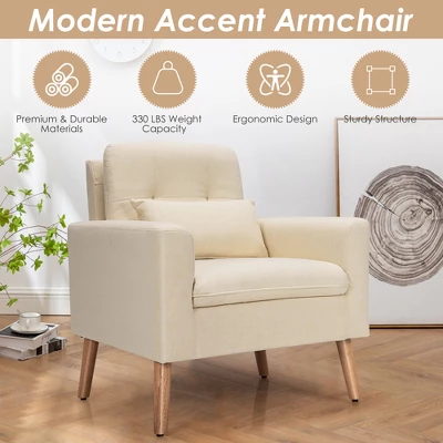 Costway Accent Chair Upholstered Linen Armchair Sofa Chair W/Waist Pillow 5 Costway Accent Chair Upholstered Linen Armchair Sofa Chair W/Waist Pillow - Image 5