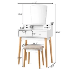 Costway Vanity Table 6 Dressing Table Cushioned Stool Makeup Table