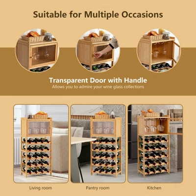 Costway 20-Bottle Bamboo Wine Rack Cabinet Freestanding Display Shelf W/ Glass Hanger 7 Costway 20-Bottle Bamboo Wine Rack Cabinet Freestanding Display Shelf W/ Glass Hanger - Image 7