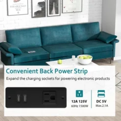 Costway Modern Modular Fabric 3-Seat Sofa Couch With Socket USB Ports & Metal Legs Grey/Blue -Costway GUEST 86bd4bbe f47b 4c39 8d70 f4ea5bf22fdd