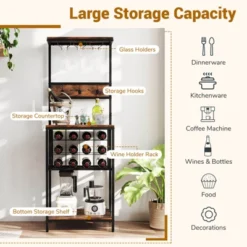 Costway Wine Rack Freestanding Floor With Countertop Wine And Glass Holder Wine Shelf -Costway GUEST 86c01bae 55c4 4490 8b4b 71d8be843565