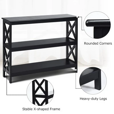 Costway 3-Tier Console Table X-Design Bookshelf Sofa Side Accent Table W/Shelf EspressoBlack 8 Costway 3-Tier Console Table X-Design Bookshelf Sofa Side Accent Table W/Shelf EspressoBlack - Image 8