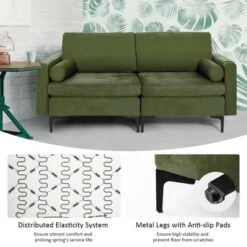 Costway Modern Loveseat 2-Seat Sofa Couch W/ 2 Bolsters & Side Storage Pocket Army Green -Costway GUEST 873424a2 d3e9 4c6a a17c 5aa61ba46fd0