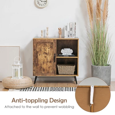 Costway Mid-century Storage Door Cabinet Cupboard W/4 Legs Adjustable Shelf Rustic Brown 8 Costway Mid-century Storage Door Cabinet Cupboard W/4 Legs Adjustable Shelf Rustic Brown - Image 8