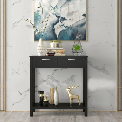 Costway Accent Console Table Entryway Sofa Foyer Table Storage Shelf W/2 Drawers 4 Costway Accent Console Table Entryway Sofa Foyer Table Storage Shelf W/2 Drawers - Image 4