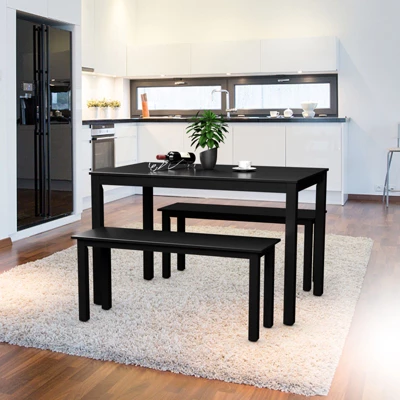 3pcs Dining Set Modern Studio Collection Table With 2 Benches Wood Legs Black 2 3pcs Dining Set Modern Studio Collection Table With 2 Benches Wood Legs Black - Image 2