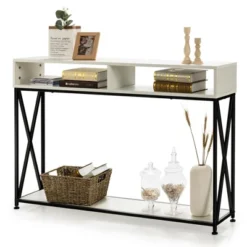 Costway Console Table With Open Shelf And Storage Compartments Steel Frame -Costway GUEST 885d25de 9633 4f1a b7b0 0e53708fdf7d