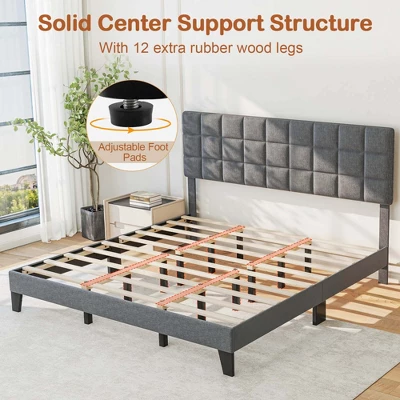 Costway Full/Queen/King Size Bed Frame Modern Linen Fabric Upholstered Platform Bed With Headboard 7 Costway Full/Queen/King Size Bed Frame Modern Linen Fabric Upholstered Platform Bed With Headboard - Image 7