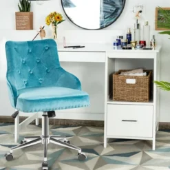 Costway Velvet Office Chair Upholstered Swivel Computer Task Chair Turquoise -Costway GUEST 88982123 dcdb 4bd1 841b babe72884b26