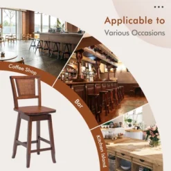 Costway Set Of 2/4 Swivel Bar Stools Counter Height Rubber Wood Pub Chairs W/ Rattan Back 16 Costway Set Of 2/4 Swivel Bar Stools Counter Height Rubber Wood Pub Chairs W/ Rattan Back -Costway GUEST 8924aadc fdb2 4fca b7f1 ebe8ed1ddf51