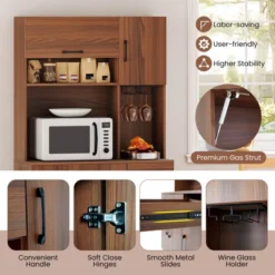 Costway 66" Pantry Cabinet Tall Kitchen Storage Cabinet With Charging Station Brown -Costway GUEST 8931e9a7 b444 435e a5e1 65308a2c9145