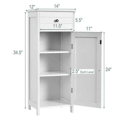 Costway Bathroom Floor Cabinet Wooden Storage Organizer Free-Standing W/ Drawer & Shelf 3 Costway Bathroom Floor Cabinet Wooden Storage Organizer Free-Standing W/ Drawer & Shelf - Image 3