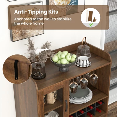 Costway Kitchen Storage Cabinet Sideboard With 3-Row Wineglass Holder Removable Rack Tempered Glass Door & Anti-Tipping Kits 3 Costway Kitchen Storage Cabinet Sideboard With 3-Row Wineglass Holder Removable Rack Tempered Glass Door & Anti-Tipping Kits - Image 3