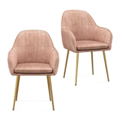 Costway Set Of 2 Velvet Dining Chairs Mid-Back Leisure Armchair W/ Gold Leg PinkGray -Costway GUEST 896e46ba ad2a 4c56 9aa0 1ee0d5c3e1b9
