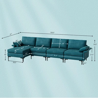 Costway Modern Modular L-shaped Sectional Sofa W/ Reversible Chaise & 4 USB Ports 3 Costway Modern Modular L-shaped Sectional Sofa W/ Reversible Chaise & 4 USB Ports - Image 3