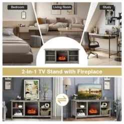 Costway 58'' 2-Tier Fireplace TV Stand W/18'' Electric Fireplace Up To 65'' Grey -Costway GUEST 89a7878c 9741 47fb b418 c33177362478