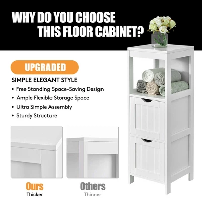 Costway Bathroom Floor Cabinet Side Wooden Storage Organizer W/ Removable Drawers White 5 Costway Bathroom Floor Cabinet Side Wooden Storage Organizer W/ Removable Drawers White - Image 5