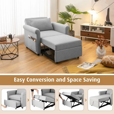 Costway Convertible Sofa Bed 3-in-1 Pull-out Sofa Chair Adjustable Reclining Chair Grey 5 Costway Convertible Sofa Bed 3-in-1 Pull-out Sofa Chair Adjustable Reclining Chair Grey - Image 5