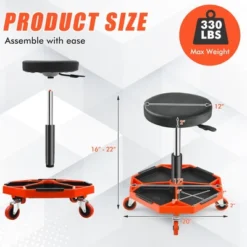 Costway Heavy-Duty Adjustable Height Rolling Stool WithTool Tray Storage 330 LBS Capacity -Costway GUEST 8a12f812 9406 4f1c 806d c80c5d45420c