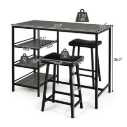 Costway 3 Piece Counter Height Dining Bar Table Set W/2 Stools&3 Storage Shelves -Costway GUEST 8a1b329b 0e96 4a42 b0f9 22d2a5db50ca