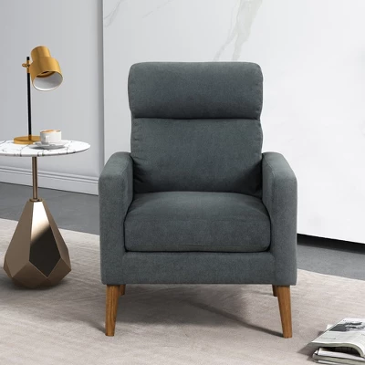 Costway Accent Arm Chair Modern Lint Fabric Sofa Chair W/Solid Wood Legs For Living Room 3 Costway Accent Arm Chair Modern Lint Fabric Sofa Chair W/Solid Wood Legs For Living Room - Image 3