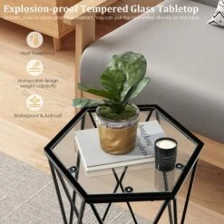 Costway Set Of 2 End Table Tempered Glass Top Metal Frame Hexagonal Accent Side Table -Costway GUEST 8a47f6ed 570f 4e65 9a4d 53d1fc496b23