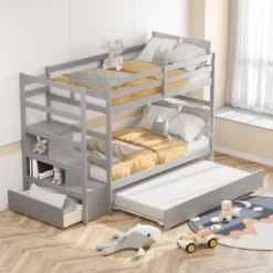 Costway Twin Over Twin Bunk Bed With Trundle Stairway And Storage Shelf Drawer WhiteEspressoGrey -Costway GUEST 8a612dc8 4d40 45e8 a6c6 9659c68c47a3