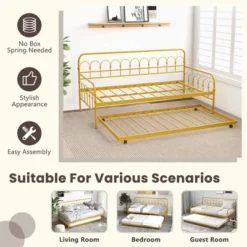 Costway Twin Size Metal Daybed With Trundle Space-Saving Sofa Bed Lockable Wheels Gold -Costway GUEST 8a6e6d0f ddb6 4837 9f2e 5400ba243d4b
