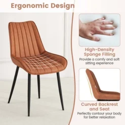 Costway Dining Chair Set Of 2 Upholstered Leisure Chairs With Metal Legs Padded Seat Brown/Grey -Costway GUEST 8abd886c 3449 42be b0df 9d7f6e5d5c9b