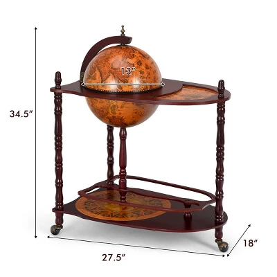 Costway Wood Globe Wine Bar Stand 34'' H 16th Century Italian Rack Liquor Bottle Shelf 1 Costway Wood Globe Wine Bar Stand 34'' H 16th Century Italian Rack Liquor Bottle Shelf